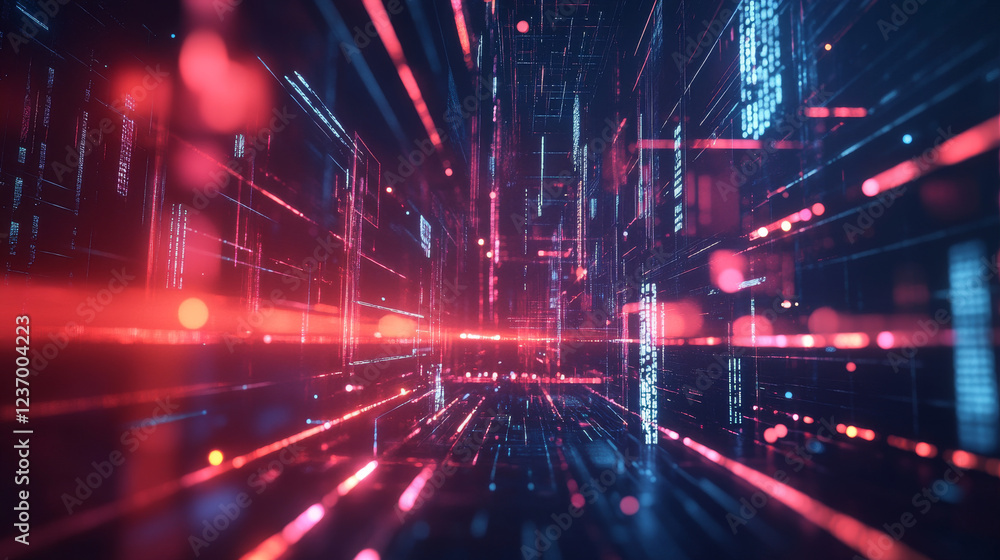 Obraz premium Neon abstract technology surface background concept science fiction design 3d render illustration