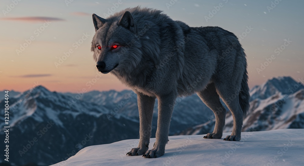 Fototapeta premium Majestic Arctic Wolf at Sunset Mountain Peak