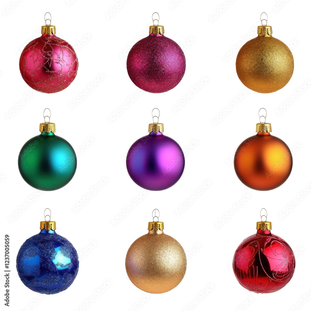 Vibrant assorted christmas ornaments set on transparent background png isolated Vibrant assorted christmas ornaments set on transparent background png isolated