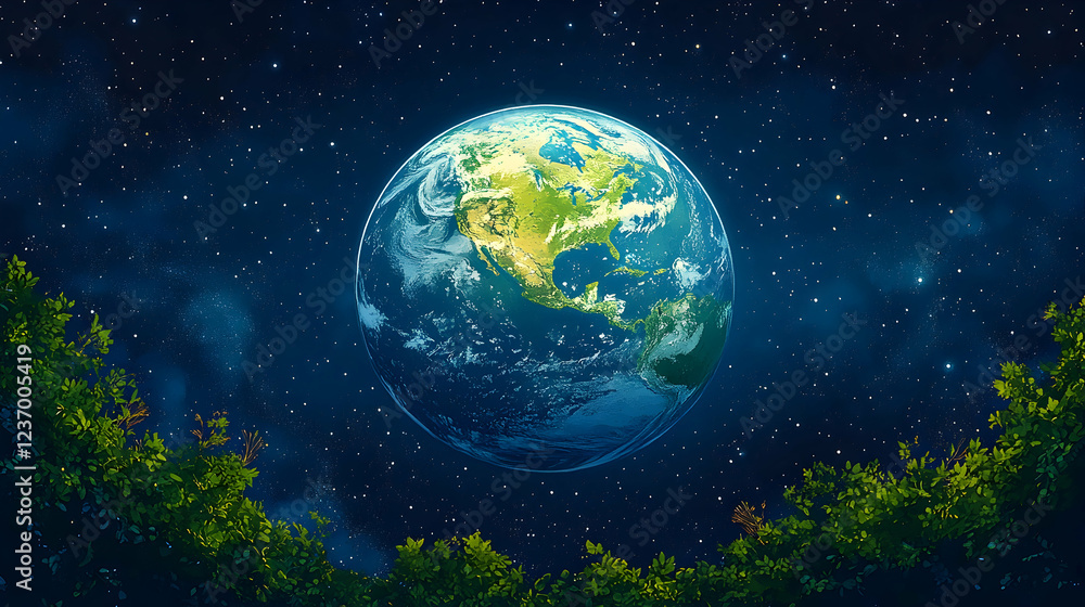 Fototapeta premium Earth, space, nature, nighttime, environment, conservation, background, digital art, global, ecology