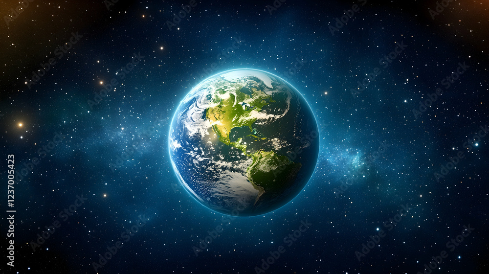 Fototapeta premium Earth, space, cosmos, planet, view, night, galaxy, background, environmental, educational
