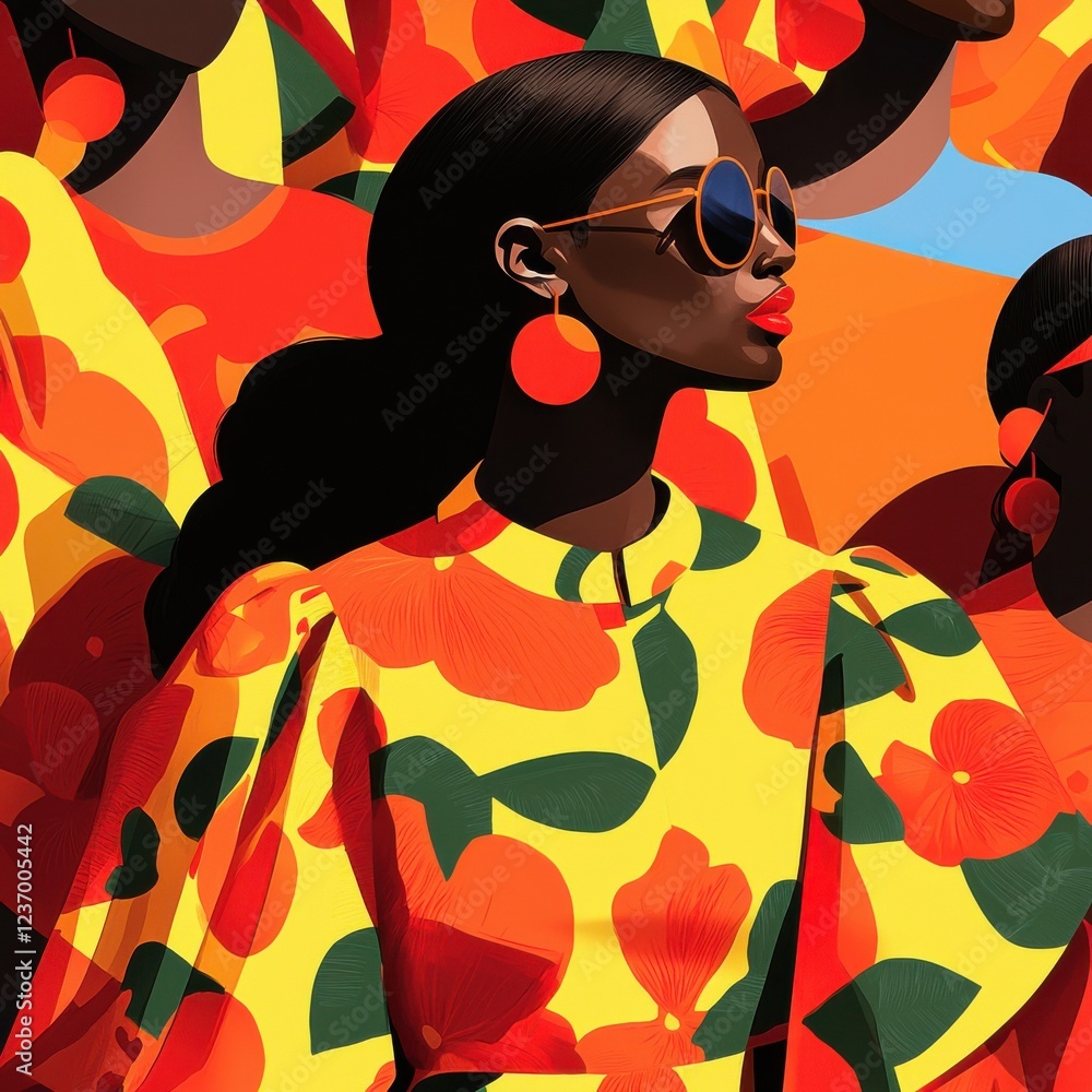 Fototapeta premium Vibrant closeup of layered outfits on a sunlit street scene captured from above in bold colors
