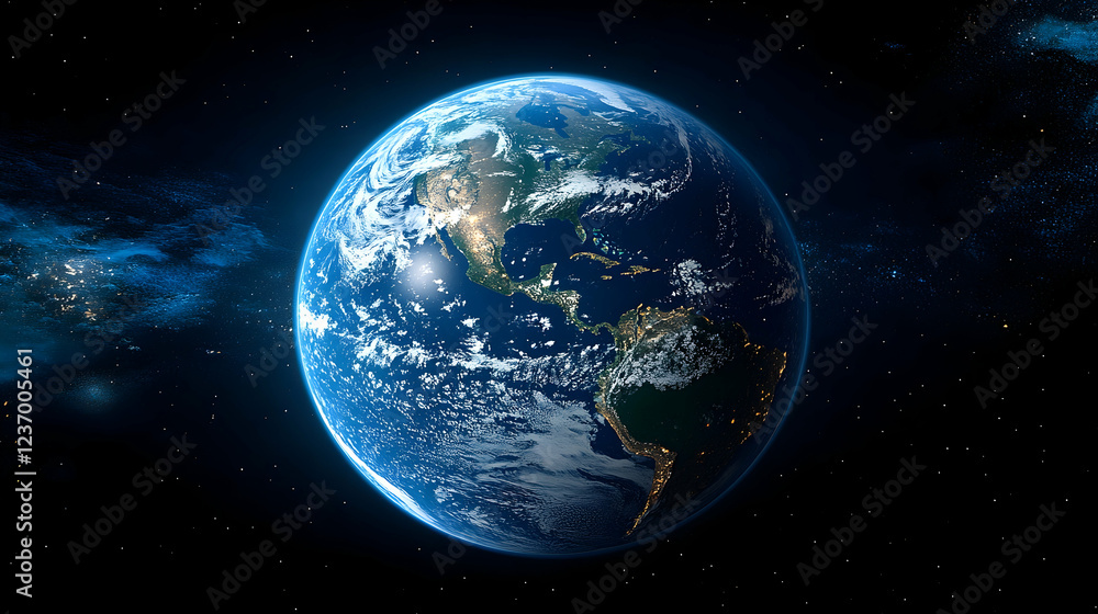 Obraz premium Earth, space, night, clouds, cosmos, global, planet, view, background, science