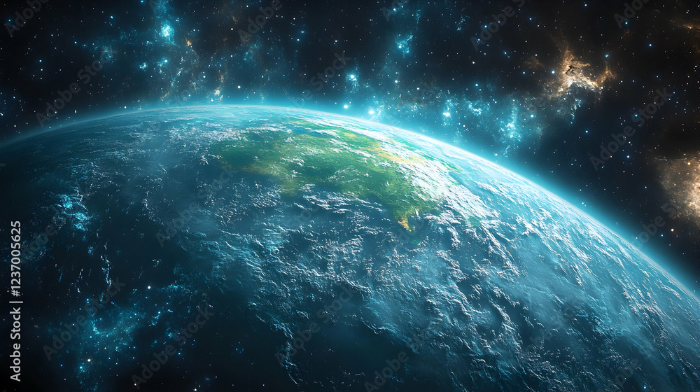 Fototapeta premium Earth, Space, Planet, Orbit, Nebula, Cosmic, Background, Science, Educational, Astronomy