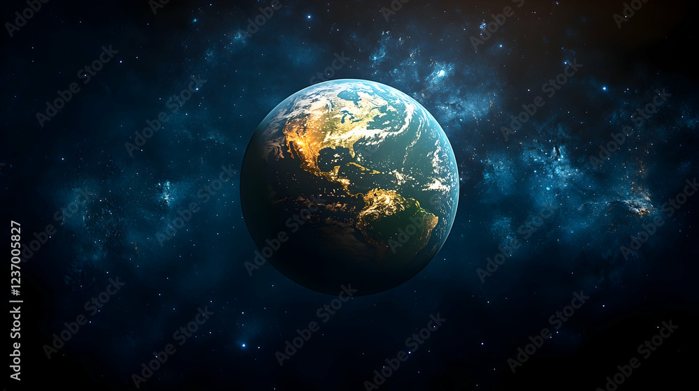 Obraz premium Earth-like planet, space, cosmos, night, nebula, background, science fiction, astronomy, wallpaper