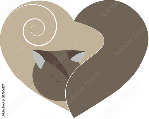 heart in the form of a sleeping cat