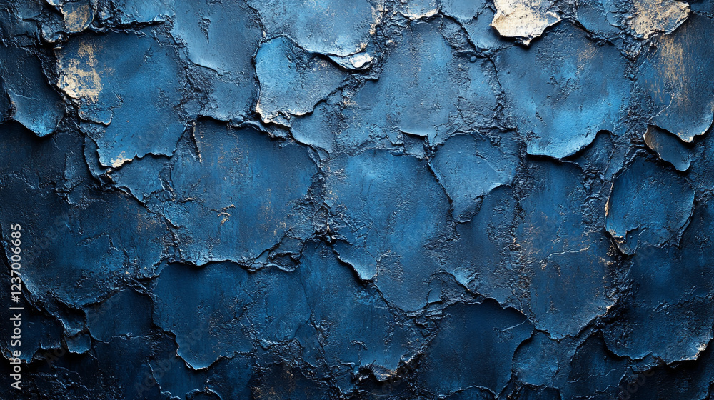 Textured blue wall with peeling paint showcasing unique patterns and depth Textured blue wall with peeling paint showcasing unique patterns and depth
