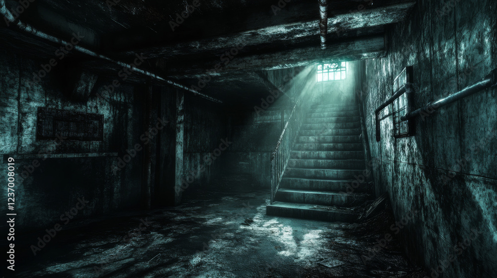 dark underground industrial grunge basement room with low key light background texture 3d render illustration dark underground industrial grunge basement room with low key light background texture 3d render illustration