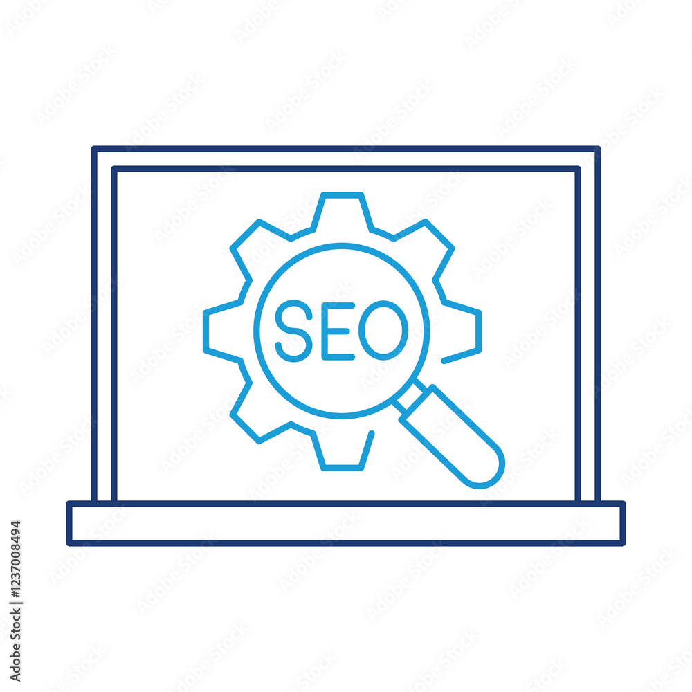 SEO Optimization – Laptop with SEO Settings Icon Representing Website Search Engine Optimization and Ranking Improvements SEO Optimization – Laptop with SEO Settings Icon Representing Website Search Engine Optimization and Ranking Improvements