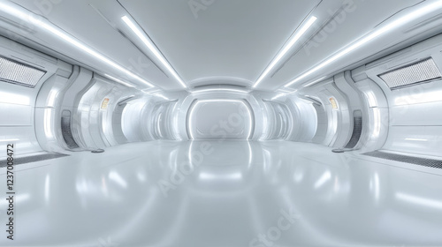360 degree full panorama environment map of bright white studio futuristic light interior with metallic reflections 3d render illustration hdri hdr vr virtual reality