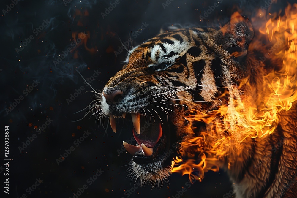 Portrait of a tiger with a burning fire Ai generated Portrait of a tiger with a burning fire Ai generated