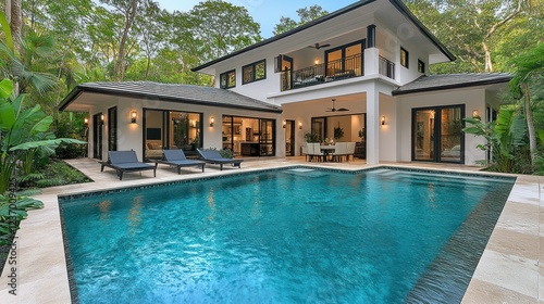 Wallpaper Mural Luxury Poolside Villa Oasis: Modern Architectural Design in Lush Tropical Setting Torontodigital.ca