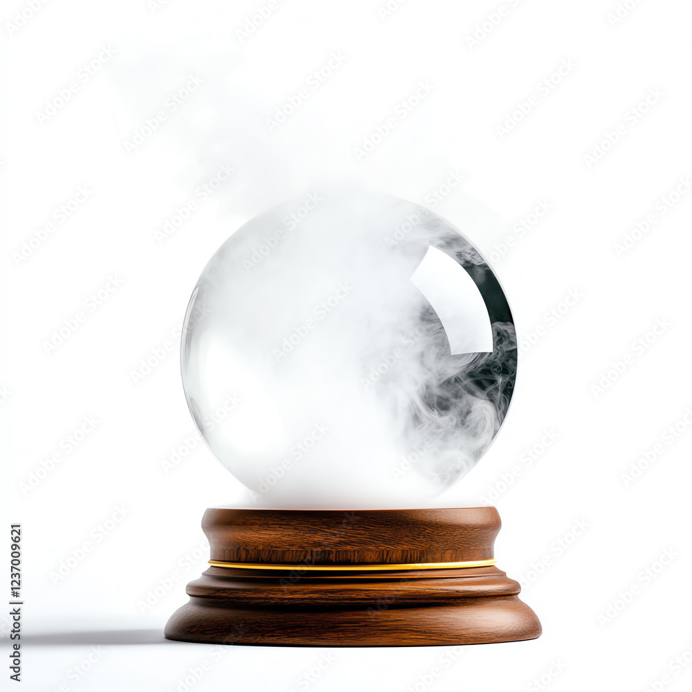 A mystical crystal ball sits atop a wooden pedestal, surrounded by swirling mist, evoking a sense of mystery and magic. Perfect for themes of fortune-telling and spirituality. A mystical crystal ball sits atop a wooden pedestal, surrounded by swirling mist, evoking a sense of mystery and magic. Perfect for themes of fortune-telling and spirituality.