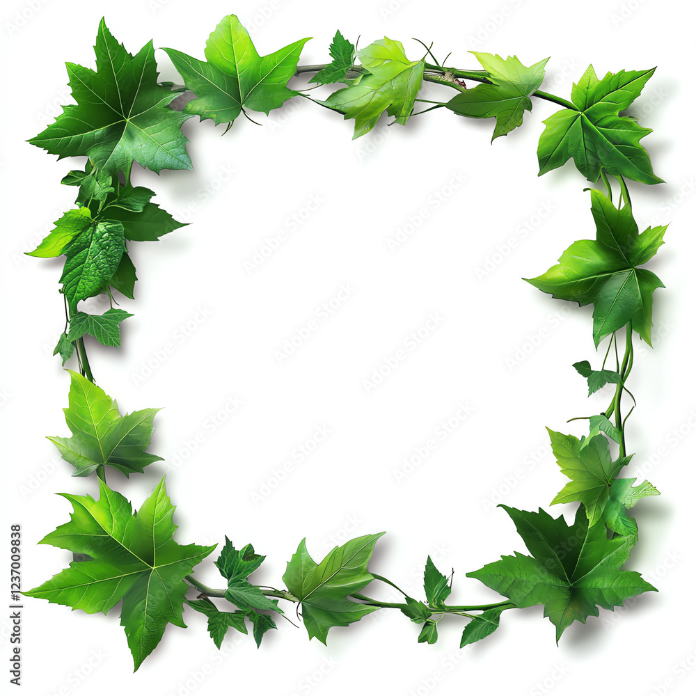 Naklejka premium A vibrant green leafy frame, rich in detail and texture, perfect for showcasing any content. Ideal for environmental themes, nature projects, or decorative purposes.
