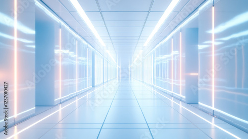 Wallpaper Mural Dark futuristic hall floor with technology concept science fiction design 3d render illustration Torontodigital.ca