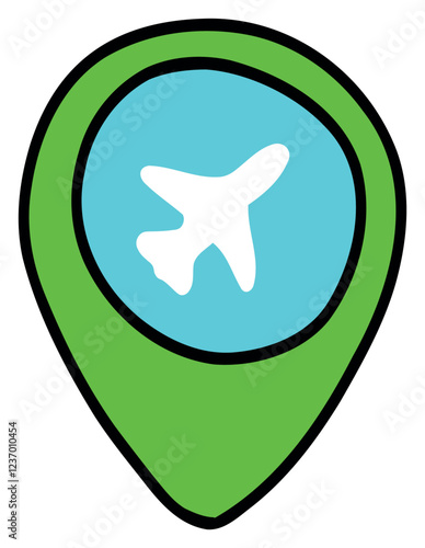 Travel-themed sticker with an image of an airplane on the navigation marker.
