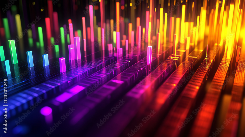 © Qaqas - music equalizer rainbow 3d illustration render music signal frequency loudness volume concept