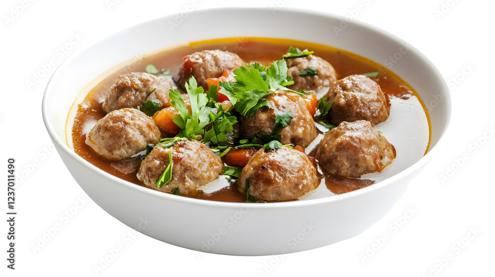 Bakso, a popular and savory Indonesian meatball soup, served in a classic white bowl, isolated on a white background
Bakso, a popular and savory Indonesian meatball soup, served in a classic white bowl, isolated on a white background