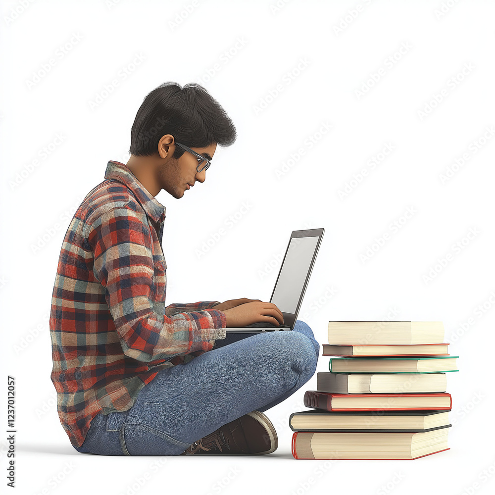 Indian man holding laptop. Entrepreneur startup. Remote freelance. A 3D render of an Indian student holding an item in a detailed scene. Indian man holding laptop. Entrepreneur startup. Remote freelance. A 3D render of an Indian student holding an item in a detailed scene.