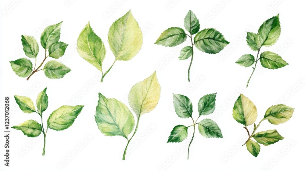 Watercolor roses flowers leaves isolated on white background Watercolor roses flowers leaves isolated on white background