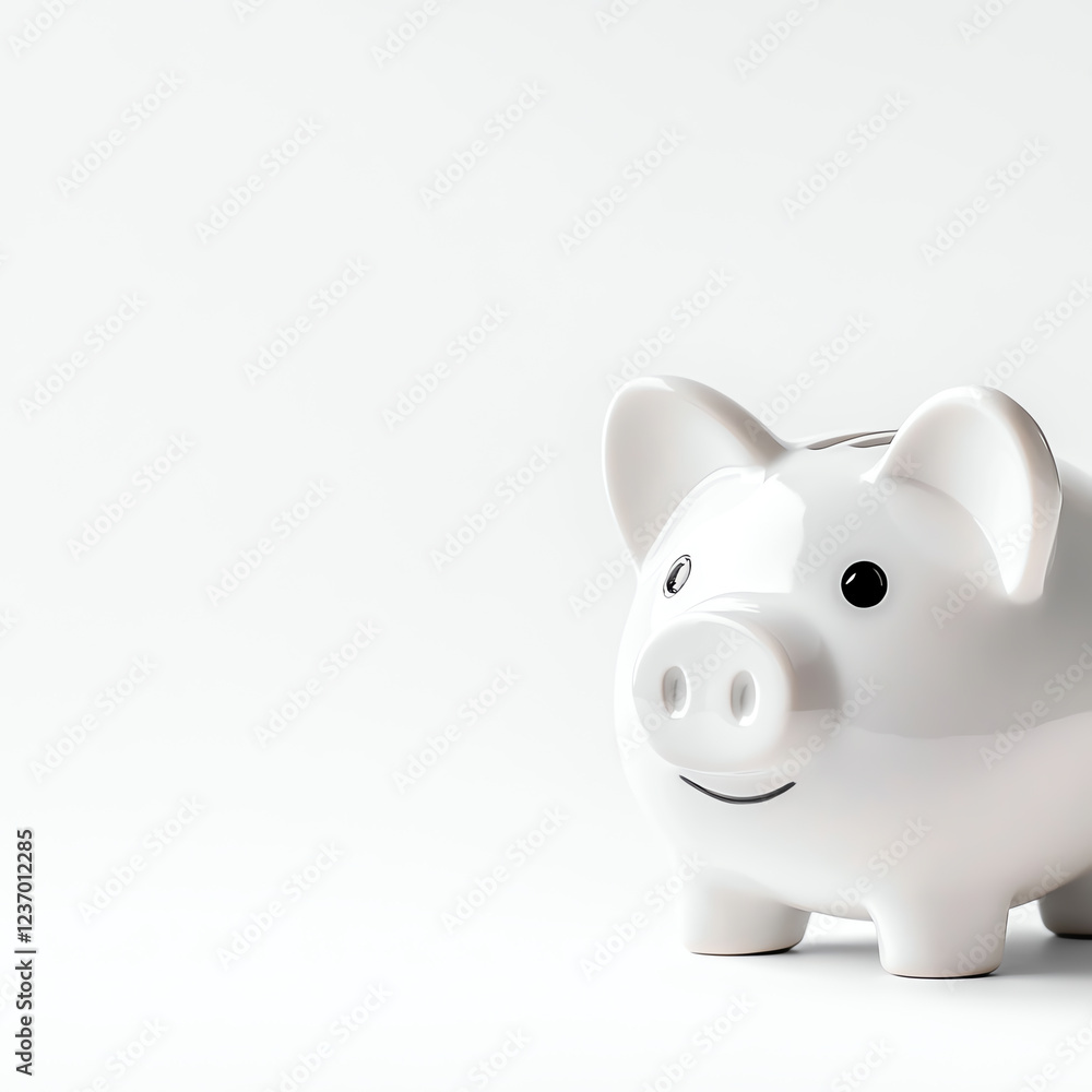 A close-up of a white piggy bank on a light background, symbolizing savings and financial planning. Ideal for concepts related to money management and personal finance. A close-up of a white piggy bank on a light background, symbolizing savings and financial planning. Ideal for concepts related to money management and personal finance.