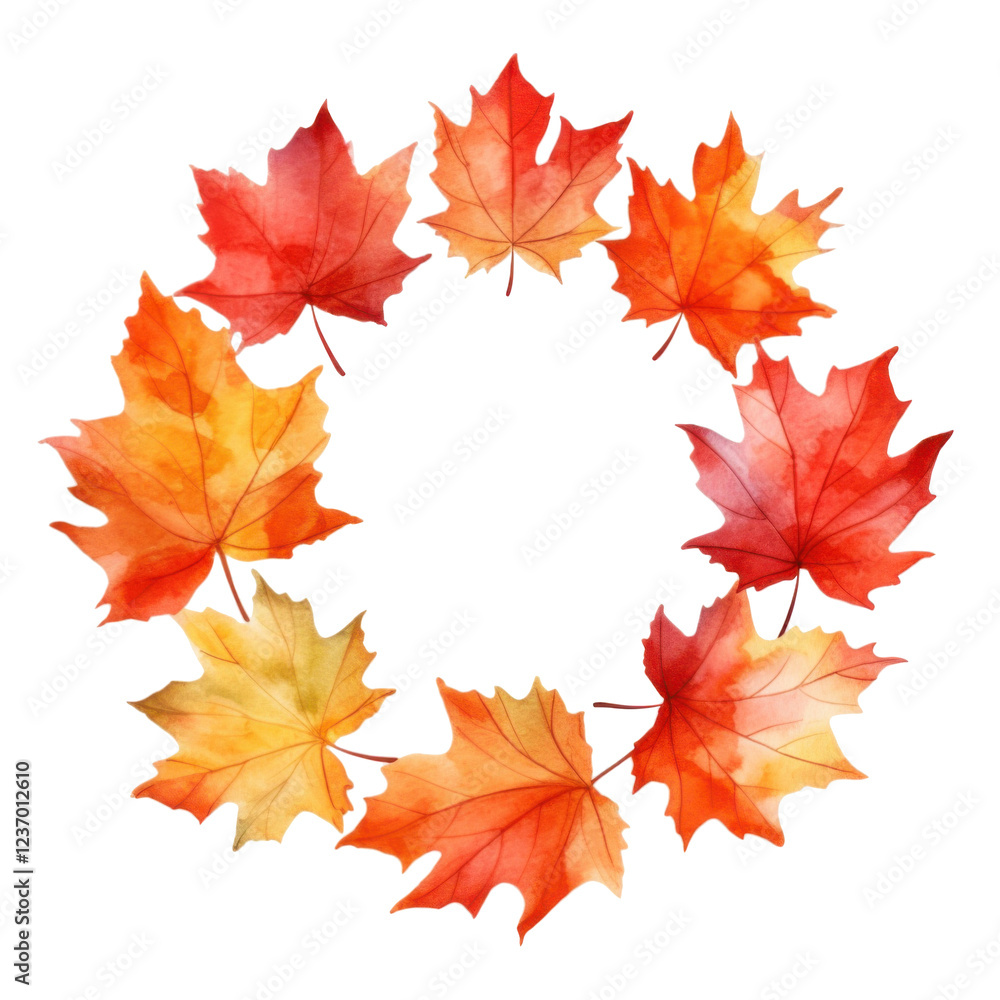 Colorful autumn maple leaf wreath with vibrant red and orange leaves in circular arrangement png isolated Colorful autumn maple leaf wreath with vibrant red and orange leaves in circular arrangement png isolated