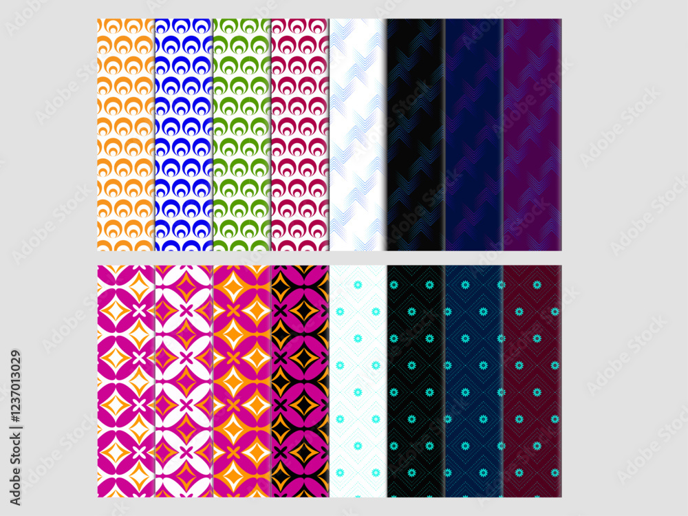 Collection of vector seamless geometric ornament patterns in difrent styles. Difrent textile textures. Simple illustrations