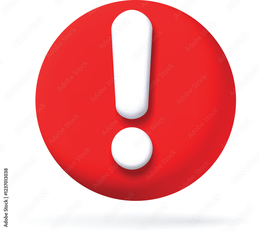 3d red danger or attention sign. Red icon exclamation point notifications alert warning. 3d icon glass and metal. Vector illustration 3d red danger or attention sign. Red icon exclamation point notifications alert warning. 3d icon glass and metal. Vector illustration