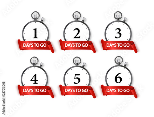 1 days to go icon set. Countdown of days remaining. Offer timer sticker limited to a few days. Vector