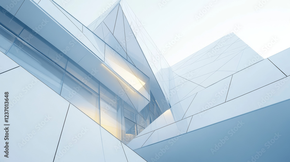 Obraz premium Modern futuristic white shiny architecture building interior with futuristic moderate lighting 3d render illustration