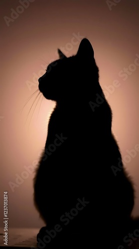 Cat silhouette against background light during evening hours in a cozy indoor space
