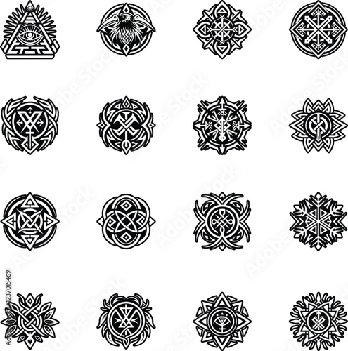 Set of Glyph Style Witchcraft Tattoo Icons 

