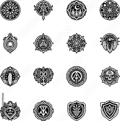 Collection of Glyph Style Witchcraft Charms Icons 

