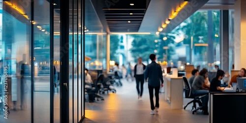 Businessman walking in modern office corridor
