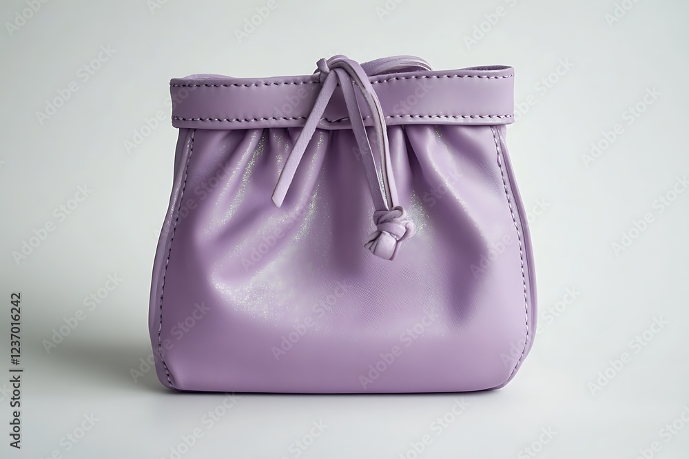 Chic lavender leather pouch with a drawstring closure and subtle shimmer for a feminine touch. Chic lavender leather pouch with a drawstring closure and subtle shimmer for a feminine touch.