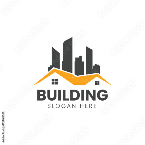 Modern logo design featuring silhouettes of buildings and a house outline