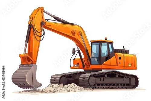 Excavator isolated on white background. Heavy Machinery. Construction Vehicle. Digger Machine. Excavator Arm. Excavator Design Element. Realistic Excavator isolated for Designers.