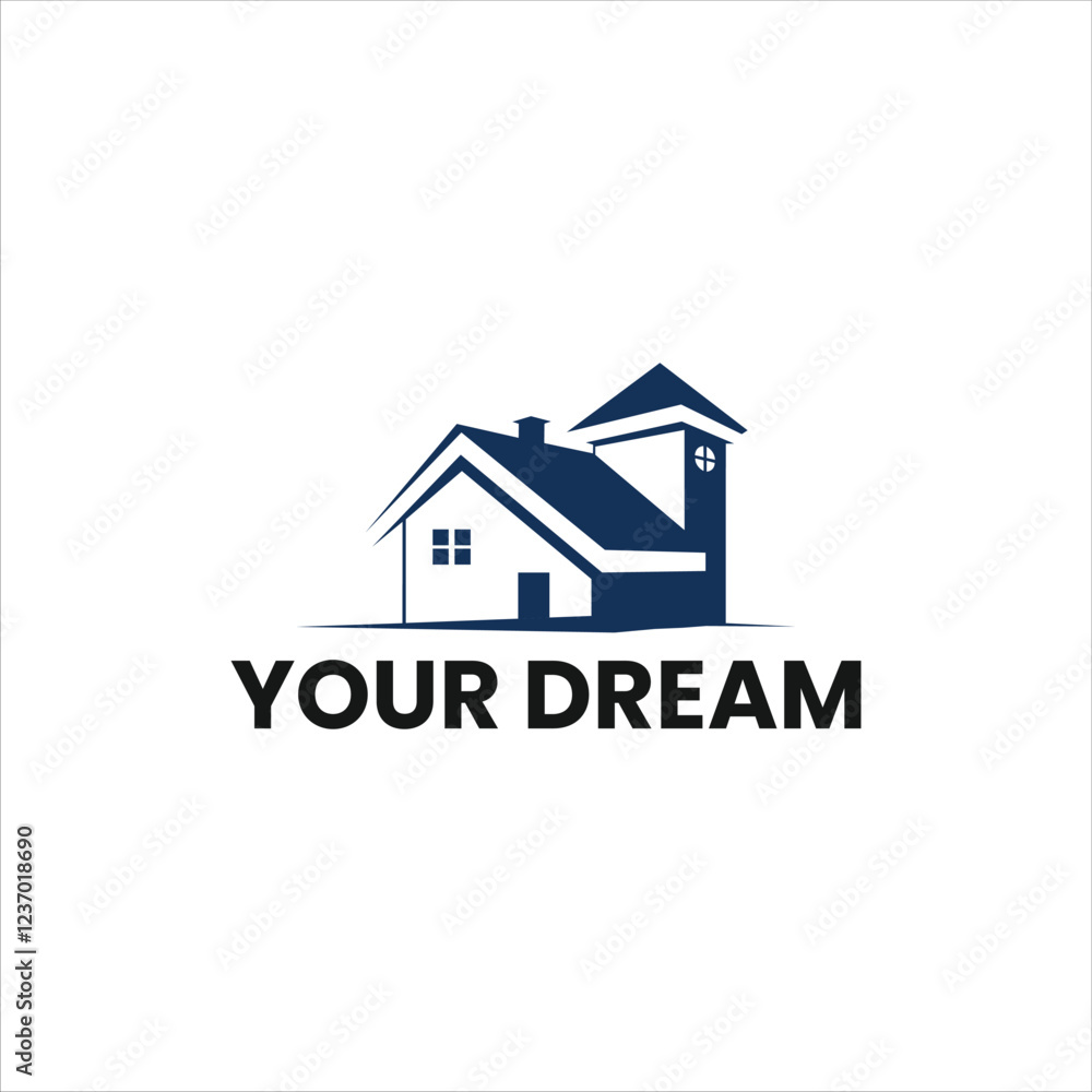 Creative design for a modern dream home logo featuring a simple house silhouette Creative design for a modern dream home logo featuring a simple house silhouette