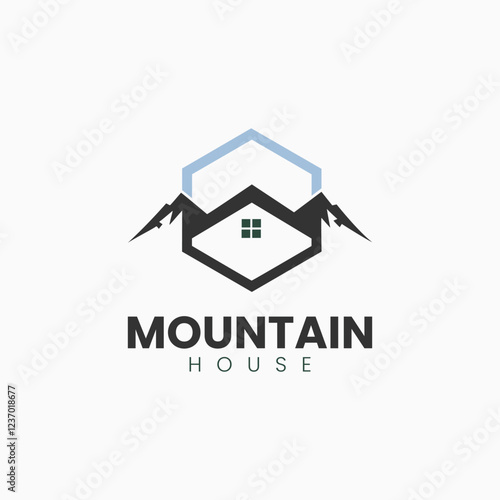 Mountain house logo design featuring geometric shape with mountains