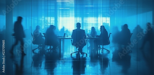 Business meeting in a modern office with silhouettes of professionals during ...
