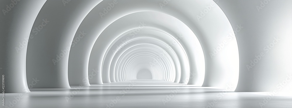 Obraz premium Modern white corridor with arches leading into a seamless space