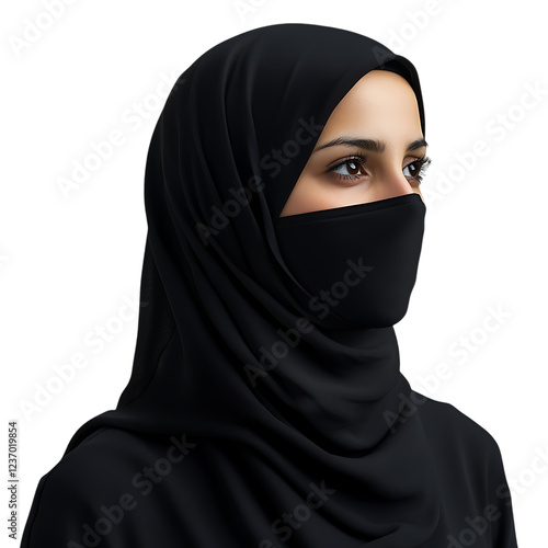 PNG Muslim Woman in Abaya Isolated Against a Transparent Background for Cultural, Fashion, or Religious Concepts photo