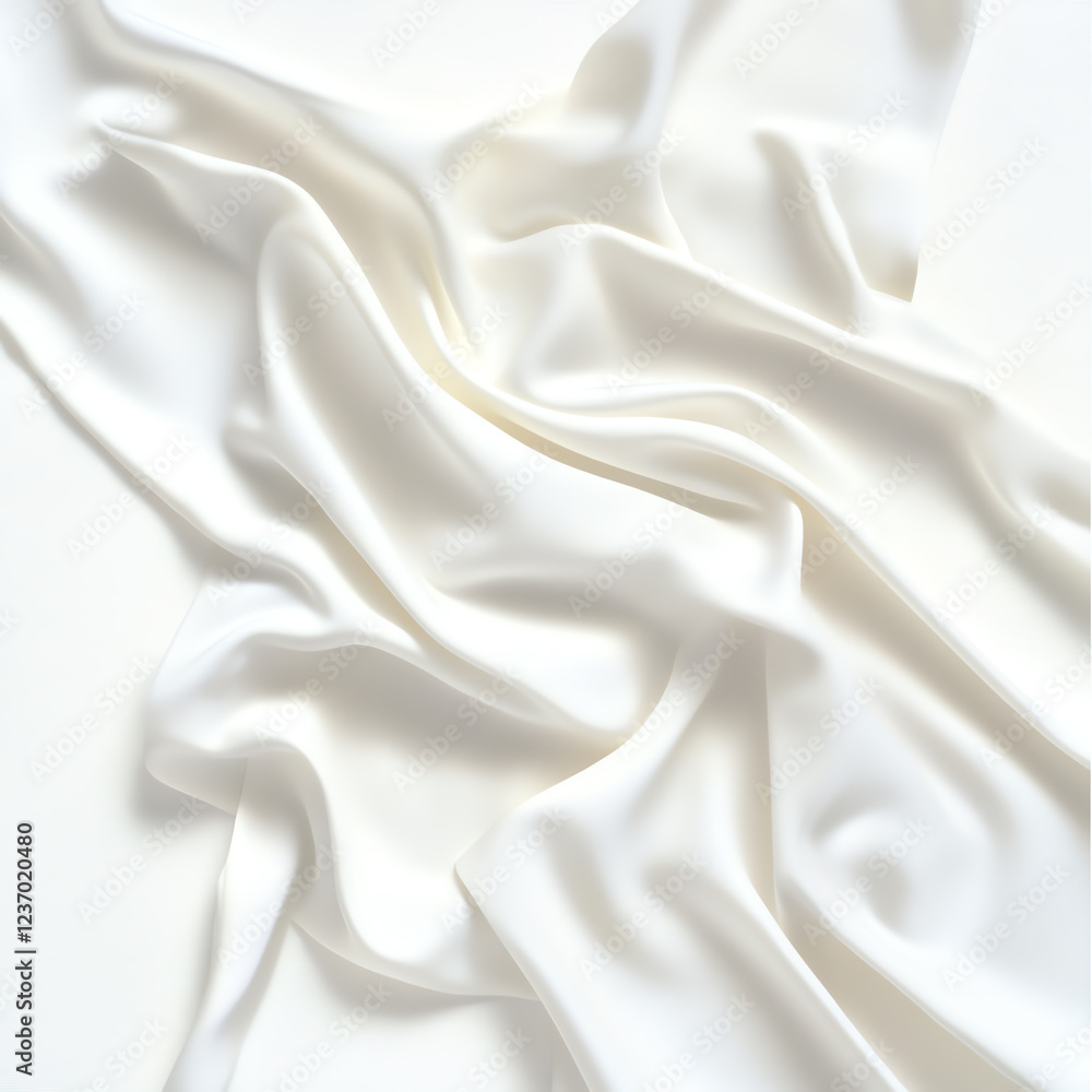 Fototapeta premium A smooth, white silk fabric draped elegantly, showcasing its soft texture and subtle sheen. Perfect for backgrounds, fashion design, or artistic compositions.