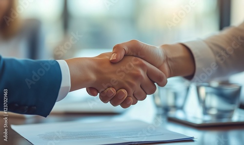 Professional handshake between business partners in a modern office during a ...