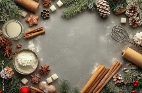 Wallpaper Mural Baking preparation for festive treats surrounded by holiday decorations and natural elements Torontodigital.ca