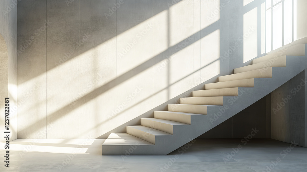 Fototapeta premium abstract stair case architecture detail 3d render illusteration with sun light and shadows