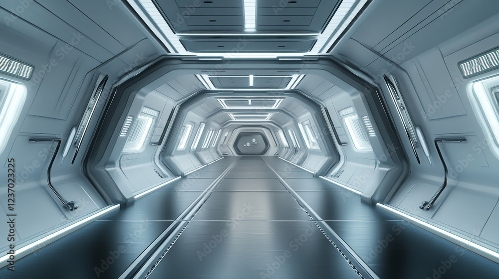Obraz premium Futuristic sci-fi corridor hall 3d render illustration
