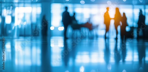 Individuals engaging in conversation in a modern airport terminal during busy...
