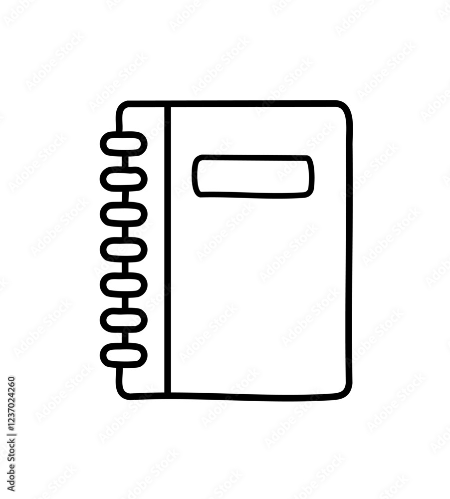 A simple linear notebook icon with a spiral binding and a blank cover for writing or recording notes A simple linear notebook icon with a spiral binding and a blank cover for writing or recording notes