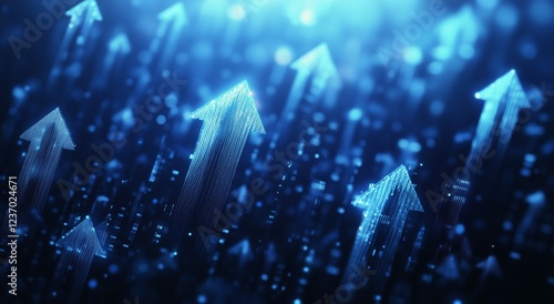 Dynamic blue arrows depicting upward movement with digital effects during nig...